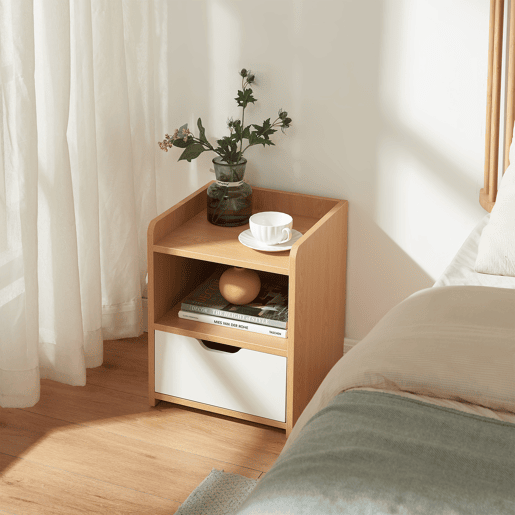 Mesa de cabeceira Bordkak 1 gaveta 1 compartimento 45x36x34cm Carvalhobranco en.casa
