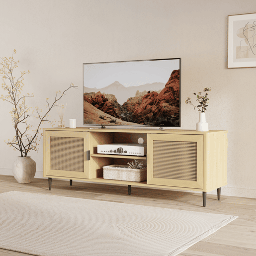Móvel para televisão Lukhomso 2 portas 152x40x54 cm aspeto carvalho  rattan en.casa
