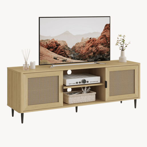 Móvel para televisão Lukhomso 2 portas 152x40x54 cm aspeto carvalho  rattan en.casa