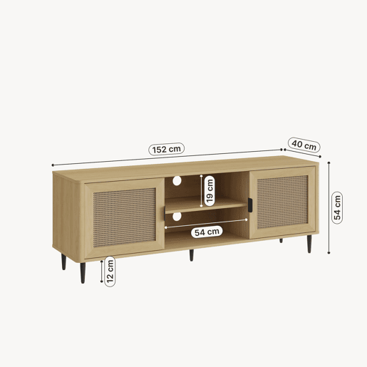 Móvel para televisão Lukhomso 2 portas 152x40x54 cm aspeto carvalho  rattan en.casa