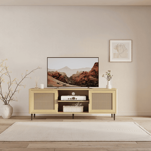 Móvel para televisão Lukhomso 2 portas 152x40x54 cm aspeto carvalho  rattan en.casa