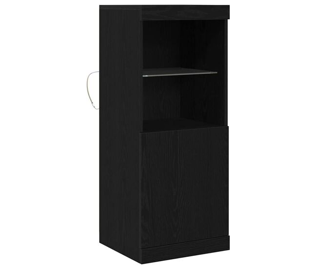 Aparador - mueble de almacenamiento led roble negro 41 x 37 x 100 cm madera de ingeniería es4198