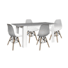 Mesa de jantar ou cozinha extensível em branco e cinzento + 4 cadeiras brancas em estilo nórdico