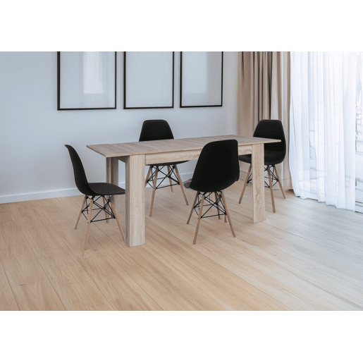 Mesa de jantar ou cozinha extensível em branco e cinzento + 4 cadeiras brancas em estilo nórdico