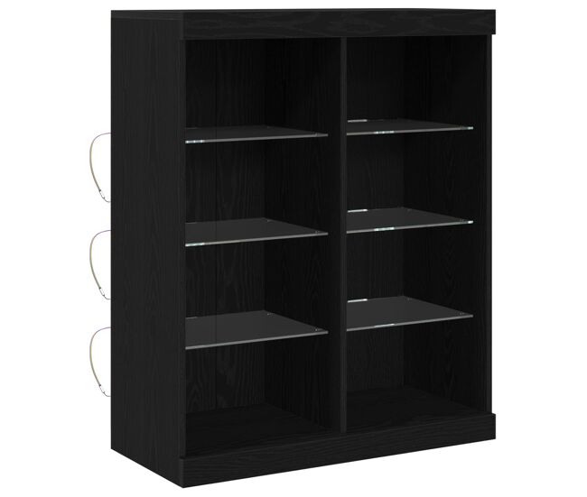 Aparador - mueble de almacenamiento led roble negro 41 x 37 x 100 cm madera de ingeniería es4199