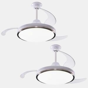 Conjunto de 2 ventoinhas de teto com luz LED Ø53x30cm - pás retráteis, silenciosas, 6 velocidades, comando à distância e 3 tons de luz ajustáveis.