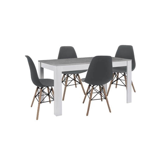 Conjunto de mesa de jantar ou cozinha, branco e cinzento + 4 cadeiras cinzentas em estilo nĂ³rdico Conjunto de mesa de jantar ou cozinha, branco e cinzento + 4 cadeiras cinzentas em estilo nĂ³rdico