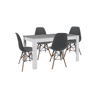 Conjunto de mesa de jantar ou cozinha, branco e cinzento + 4 cadeiras cinzentas em estilo nórdico