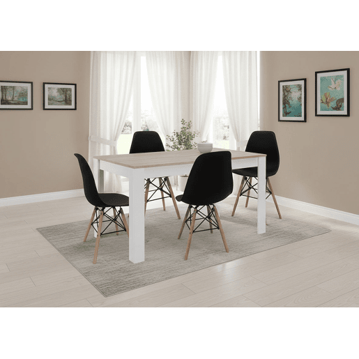 Conjunto de mesa de jantar ou cozinha, branco e cinzento + 4 cadeiras cinzentas em estilo nĂ³rdico Conjunto de mesa de jantar ou cozinha, branco e cinzento + 4 cadeiras cinzentas em estilo nĂ³rdico