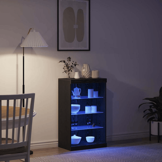 Aparador - Bufete - Móvei de apoio LED Carvalho Preto 60,5 x 37 x 100 cm pt4205