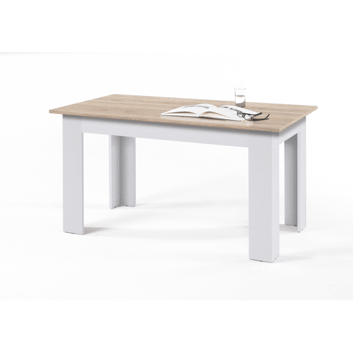 Mesa de Jantar ou Cozinha Mira 138cm, Branco e Carvalho