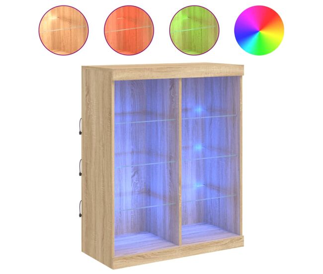 Aparador - mueble de almacenamiento con luces led roble sonoma 81x37x100 cm es2087