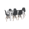 Conjunto de mesa de jantar ou cozinha, branco e cinza + 6 cadeiras cinzas em estilo nórdico