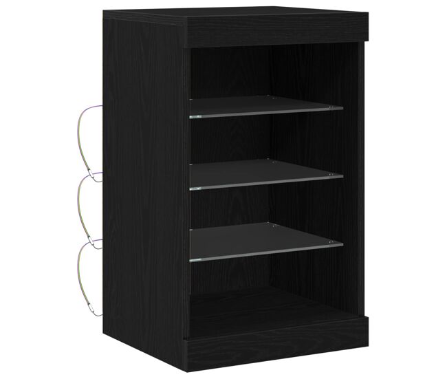Aparador - mueble de almacenamiento led roble negro 41 x 37 x 67 cm madera de ingeniería es4203
