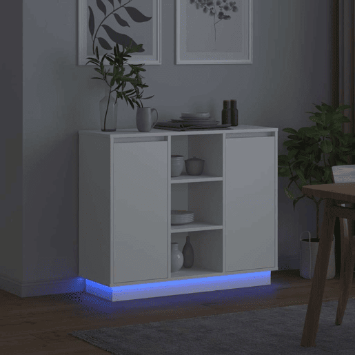 Aparador - Bufete - Móvei de apoio LED Branco 90 x 32 x 75 cm Madeira processada pt4130 Aparador - Bufete - Móvei de apoio LED Branco 90 x 32 x 75 cm Madeira processada pt4130