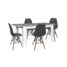 Mesa de jantar ou cozinha extensível em branco e cinzento + 4 cadeiras cinzentas em estilo nórdico