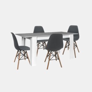 Mesa de jantar ou cozinha extensível em branco e cinzento + 4 cadeiras cinzentas em estilo nórdico