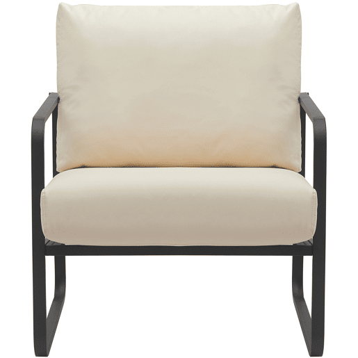 Poltrona de design retrô chique em PVC creme e estrutura de metal preto fosco 10_0002813