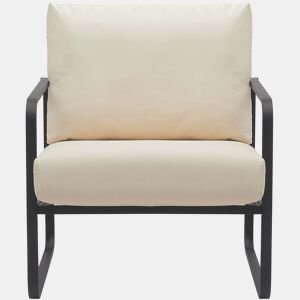 Poltrona de design retrô chique em PVC creme e estrutura de metal preto fosco 10_0002813