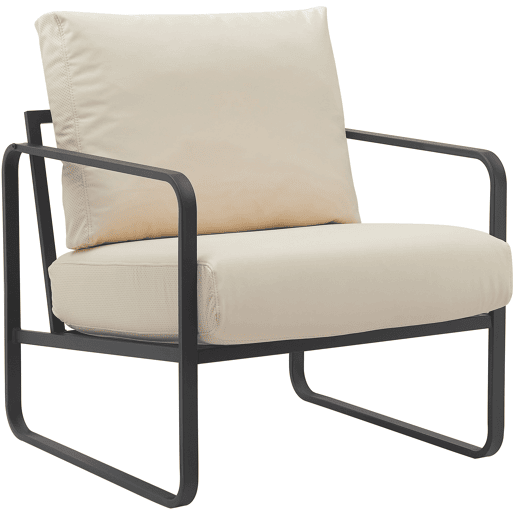 Poltrona de design retrô chique em PVC creme e estrutura de metal preto fosco 10_0002813