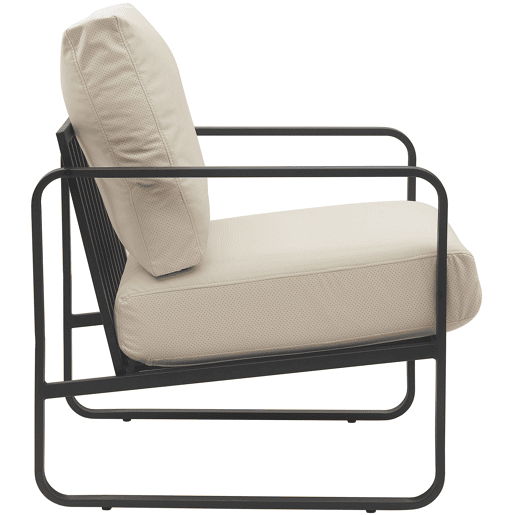 Poltrona de design retrô chique em PVC creme e estrutura de metal preto fosco 10_0002813