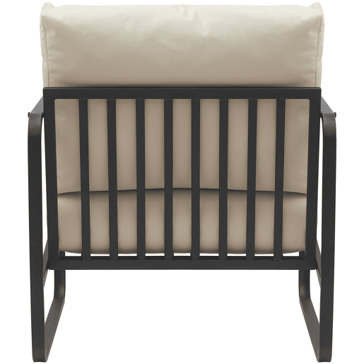 Poltrona de design retrô chique em PVC creme e estrutura de metal preto fosco 10_0002813
