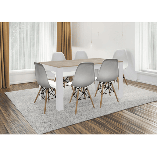 Conjunto de mesa de jantar ou cozinha, branco e cinza + 6 cadeiras pretas em estilo nĂ³rdico Conjunto de mesa de jantar ou cozinha, branco e cinza + 6 cadeiras pretas em estilo nĂ³rdico