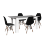 Mesa de jantar ou cozinha extensível em branco e cinzento + 4 cadeiras pretas em estilo nórdico