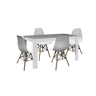 Conjunto de mesa de jantar ou cozinha, branco e cinzento + 4 cadeiras brancas em estilo nórdico