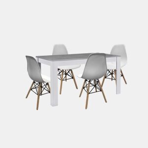 Conjunto de mesa de jantar ou cozinha, branco e cinzento + 4 cadeiras brancas em estilo nórdico