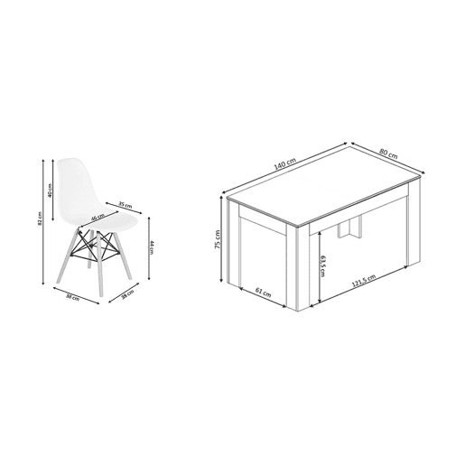 Conjunto de mesa de jantar ou cozinha, branco e cinzento + 4 cadeiras brancas em estilo nĂ³rdico Conjunto de mesa de jantar ou cozinha, branco e cinzento + 4 cadeiras brancas em estilo nĂ³rdico