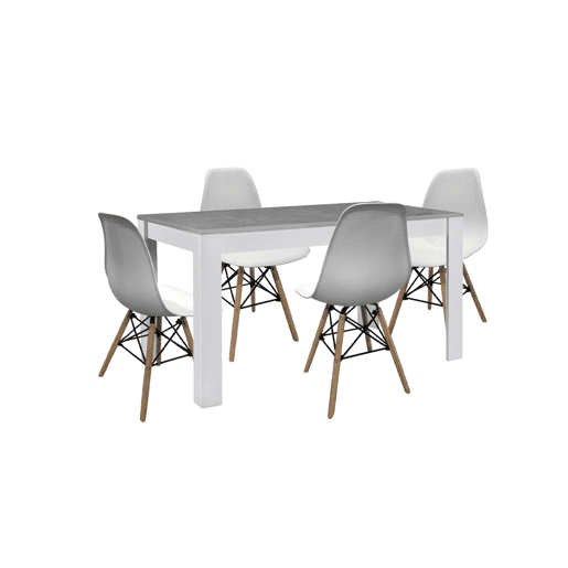 Conjunto de mesa de jantar ou cozinha, branco e cinzento + 4 cadeiras brancas em estilo nĂ³rdico Conjunto de mesa de jantar ou cozinha, branco e cinzento + 4 cadeiras brancas em estilo nĂ³rdico
