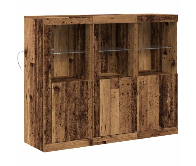 Aparador - mueble de almacenamiento led 3 pcs madera vieja 123 x 37 x 100 cm es4127