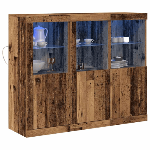 Aparador - Bufete - Móvei de apoio LED 3 pcs Madeira antiga 123 x 37 x 100 cm pt4127