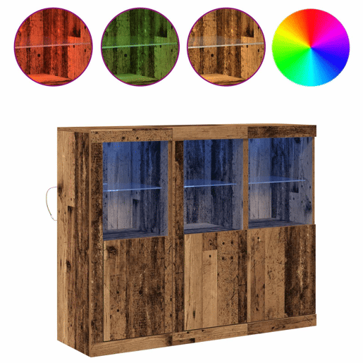 Aparador - Bufete - Móvei de apoio LED 3 pcs Madeira antiga 123 x 37 x 100 cm pt4127