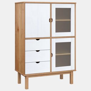 Armário alto - Bufete - Móvei de apoio 85x43x125 cm pinho maciço castanhobranco pt4838