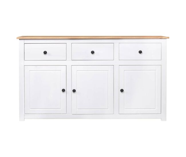 Aparador - mueble de almacenamiento de madera de pino estilo panamá blanco 135x40x80 cm es3817