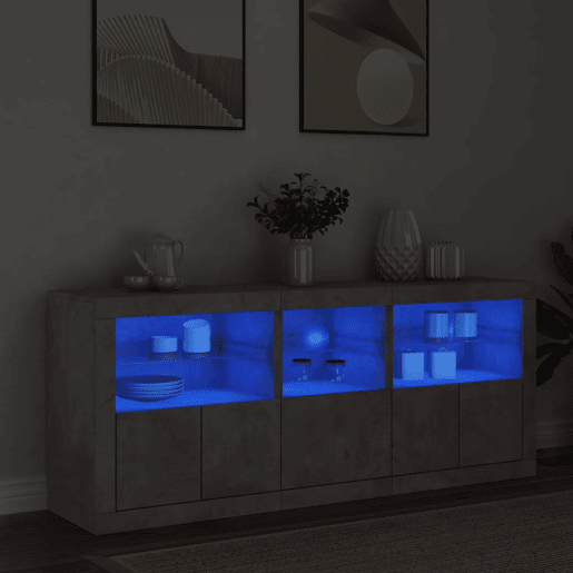 Aparador - Bufete - Móvei de apoio com luzes LED 162x37x67 cm cinzento cimento pt1946