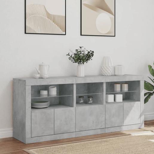 Aparador - Bufete - Móvei de apoio com luzes LED 162x37x67 cm cinzento cimento pt1946