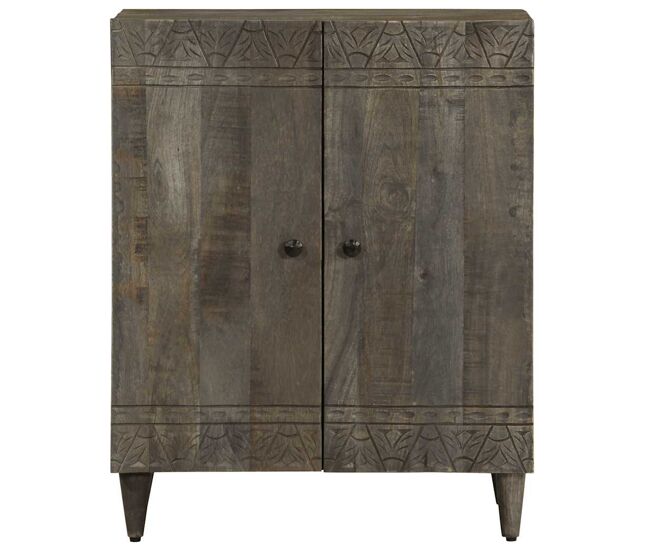 Aparador - mueble de almacenamiento de madera maciza de mango gris claro 60x33,5x75 cm es3885