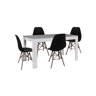 Conjunto de mesa de jantar ou cozinha, branco e cinzento + 4 cadeiras pretas em estilo nórdico