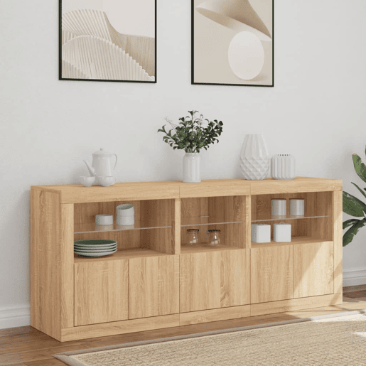 Aparador - Bufete - Móvei de apoio com luzes LED 162x37x67 cm carvalho sonoma pt2065