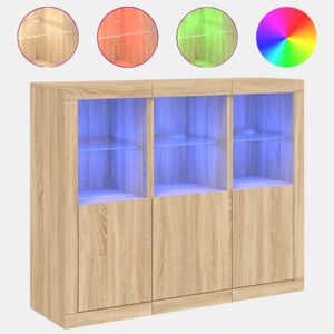 Aparadores - Bufetes - Móveis de apoio c LEDs 3 pcs derivados de madeira carvalho sonoma pt2089