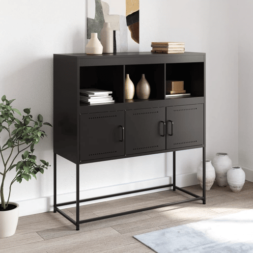 Aparador - Bufete - Móvei de apoio 100,5x39x107 cm aço preto pt2288 Aparador - Bufete - Móvei de apoio 100,5x39x107 cm aço preto pt2288