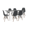 Mesa de jantar ou cozinha extensível em branco e cinzento + 6 cadeiras cinzentas em estilo nórdico
