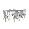 Mesa de jantar ou cozinha extensível em branco e cinzento + 6 cadeiras brancas em estilo nórdico