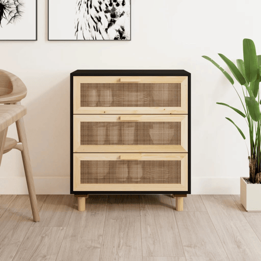 Aparador - Bufete - Móvei de apoio 60x30x70 cm pinho maciçovime natural preto pt4814