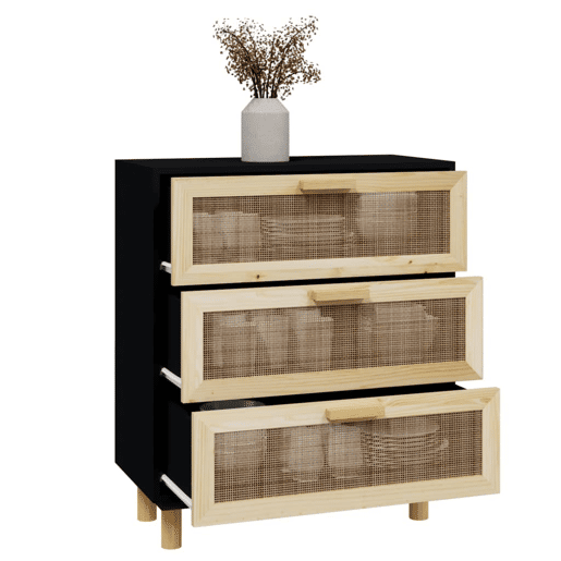Aparador - Bufete - Móvei de apoio 60x30x70 cm pinho maciçovime natural preto pt4814