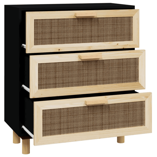 Aparador - Bufete - Móvei de apoio 60x30x70 cm pinho maciçovime natural preto pt4814