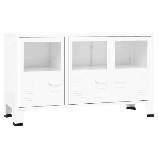Aparador - Bufete - Móvei de apoio industrial 105x35x62 cm metal e vidro branco pt4123